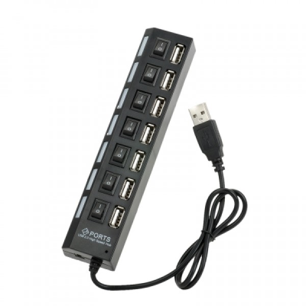 Cwxuan 7-Port USB 2.0 Hub with Individual Switch / Power Cable